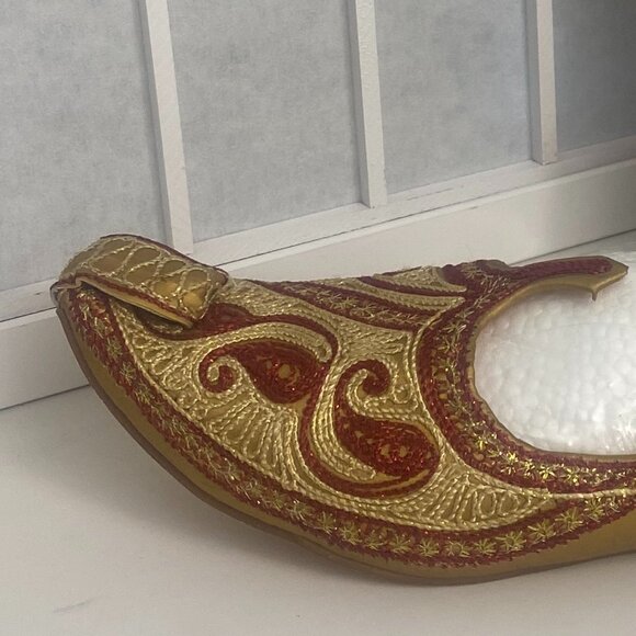 Shoes - Red and Gold Beaded Indian Flats for Belly Dance and Casual. Sz. 9